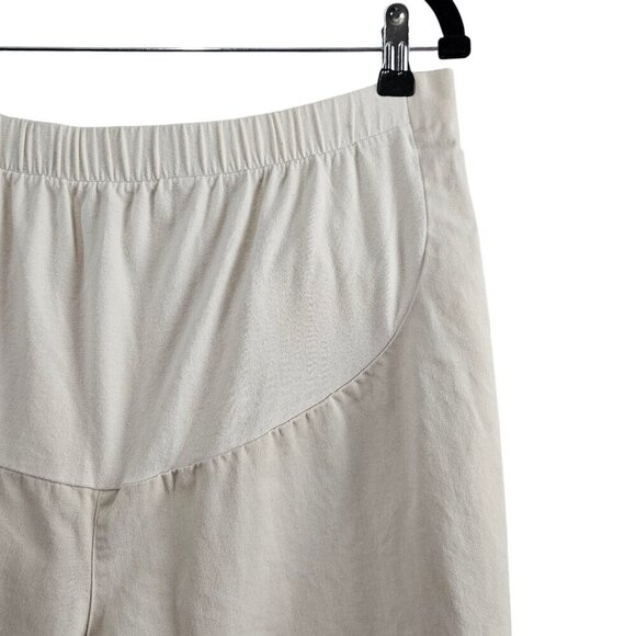 💥Duo Maternity Cotton Stretch Knit Tummy Panel Pull On Beige Denim Pants - Picture 3 of 6